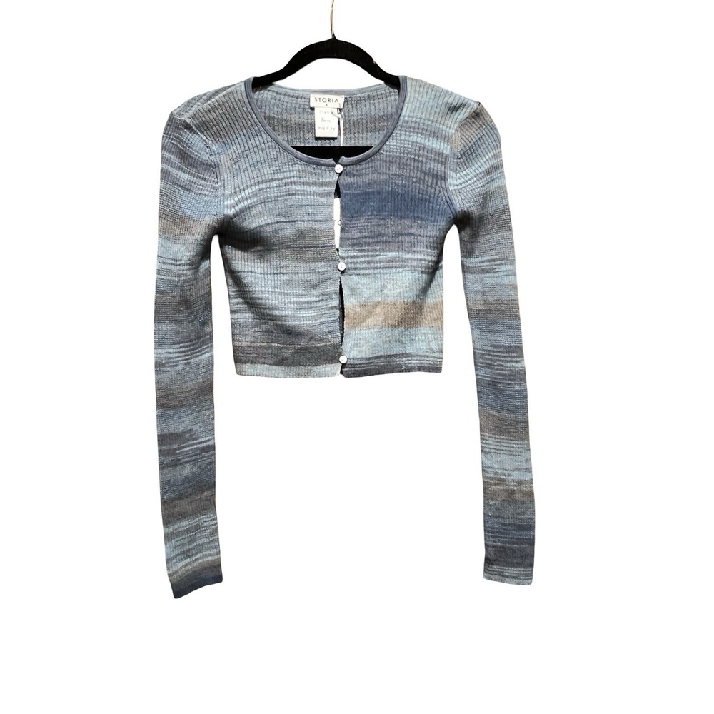 STORIA Proto Type Striped Gradient Cardigan Sweater M Blue Button NWT